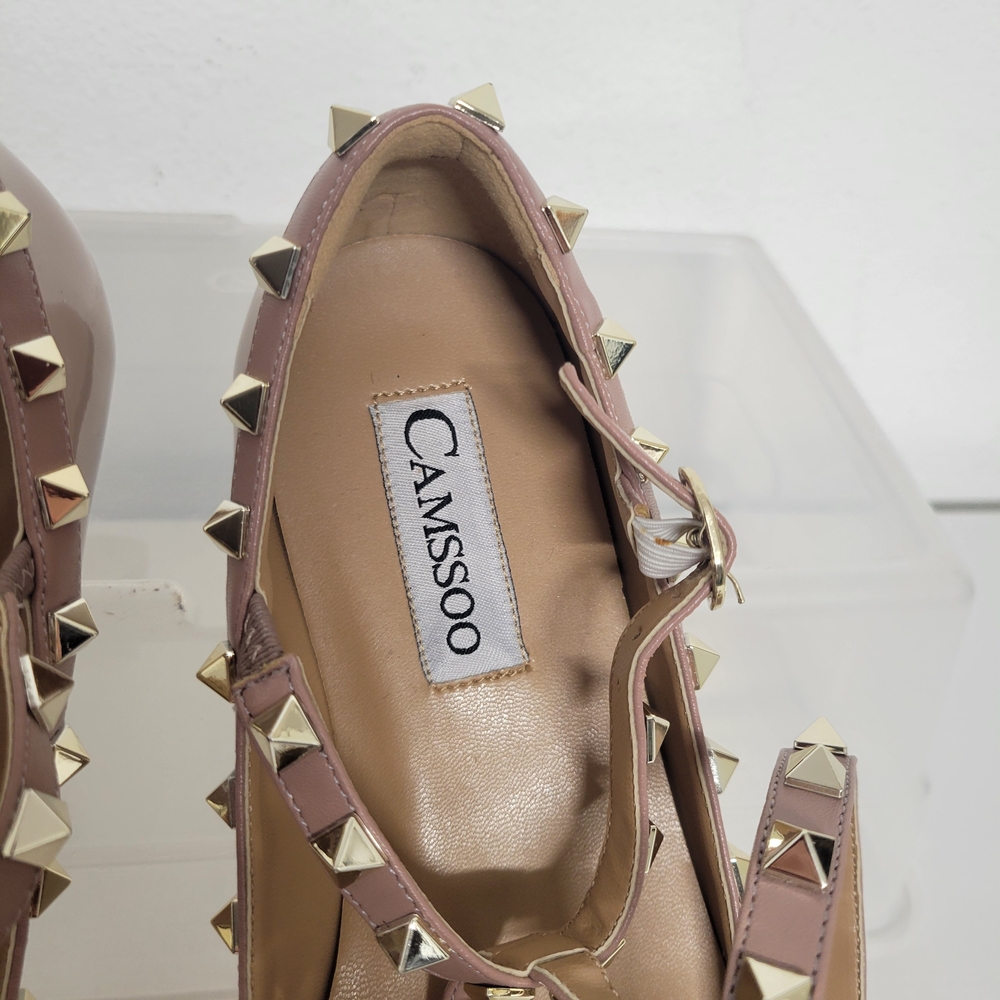 Camssoo Rock Studded Mauve Flats with Ankle Strap - Picture 3 of 11